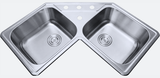 Fregadero doble de esquina 1h 31 1/2'' x 31 1/2'' x 6'' acero inox. 304 regga