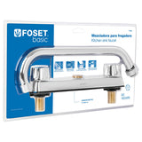 Mezcladora de fregadero 8" cuello largo puños hexagonales de laton en blister foset basic