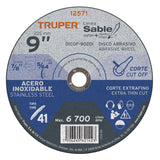 Disco e corte 9" x 2mm para acero inoxiable centro plano abrasivo truper