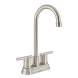 MEZCLADORA DE LAVAMANOS 4" CUELLO TIPO BAR PUÑOS PALANCA SATINADA DE LATON FOSET ELEMENT