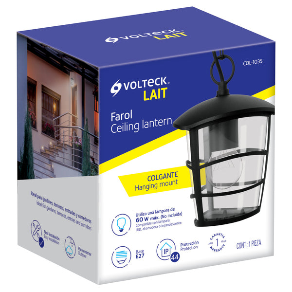 Farol negro colgante de aluminio