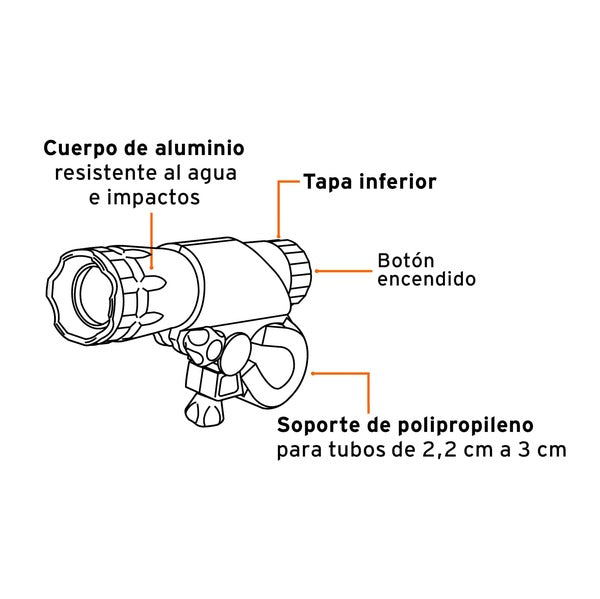 Linterna (foco) para bicicleta delantera de aluminio