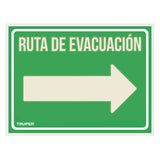 Letrero de señalización ''ruta evacuacion derecha