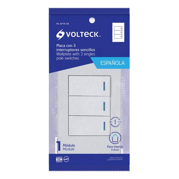 Tapa con interruptor triple de 1 modulo