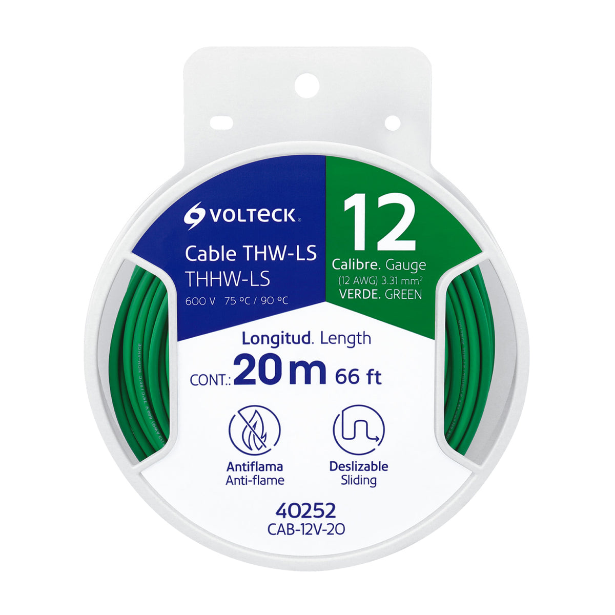 CARRETE 20 M D/CABLE THHW-LS 12AWG VERDE