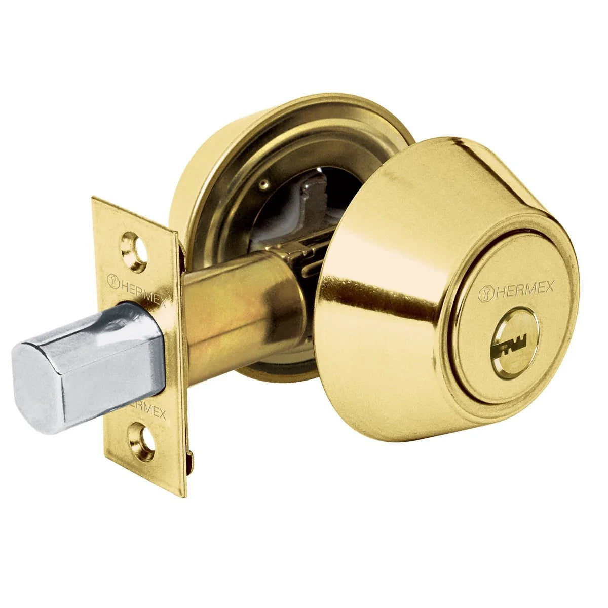 CERROJO LLAVE-LLAVE CON LLAVE DE PUNTOS LATON ANTIGUO HERMEX