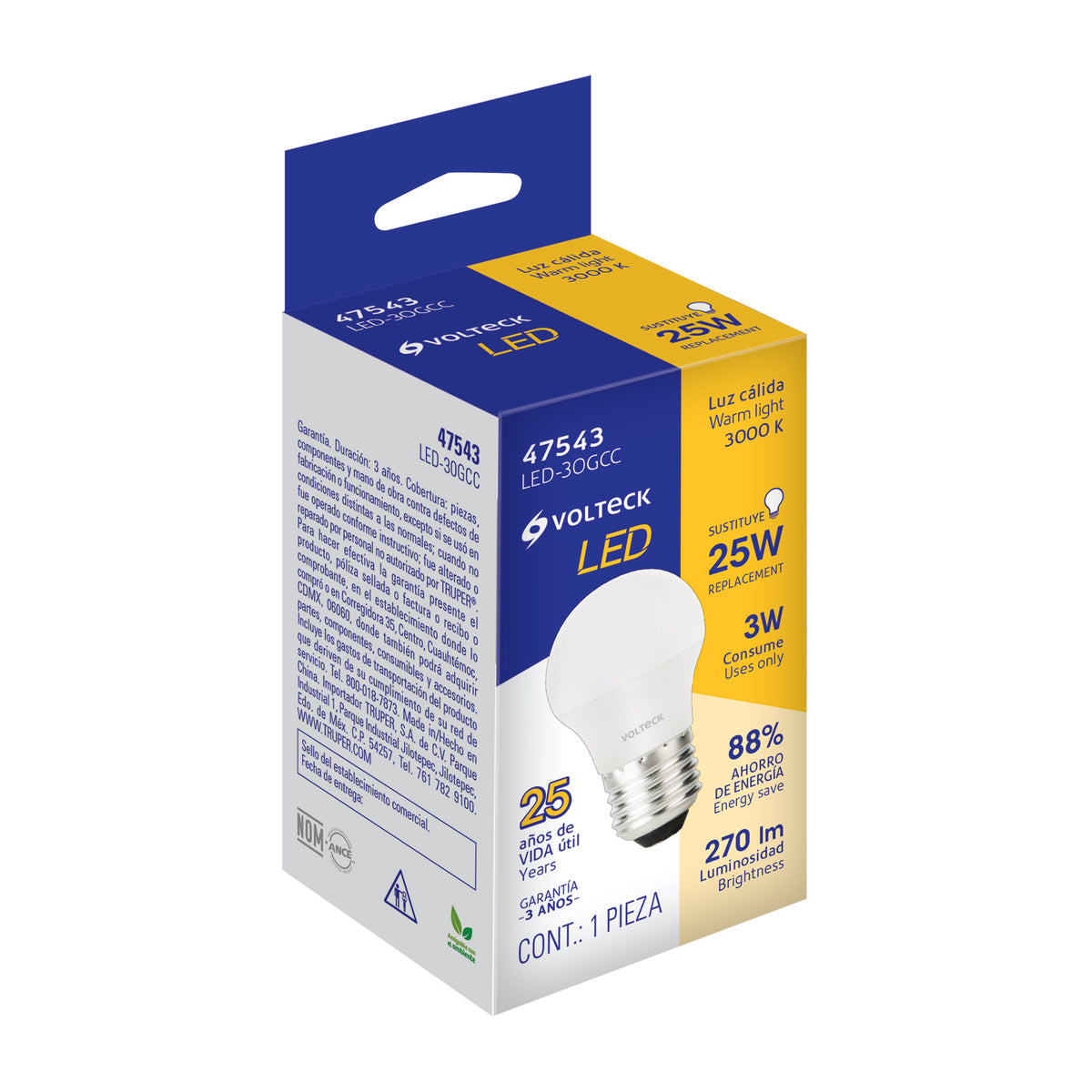 Bombillo LED 3W (25W) luz blanca cálida