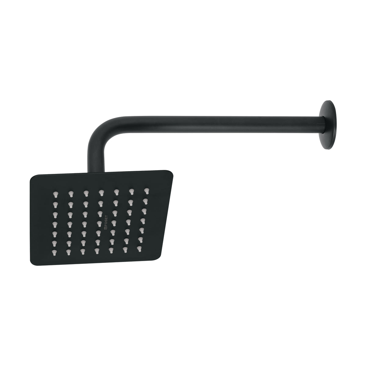 Regadera cuadrada 6", acero inox, con brazo, negro