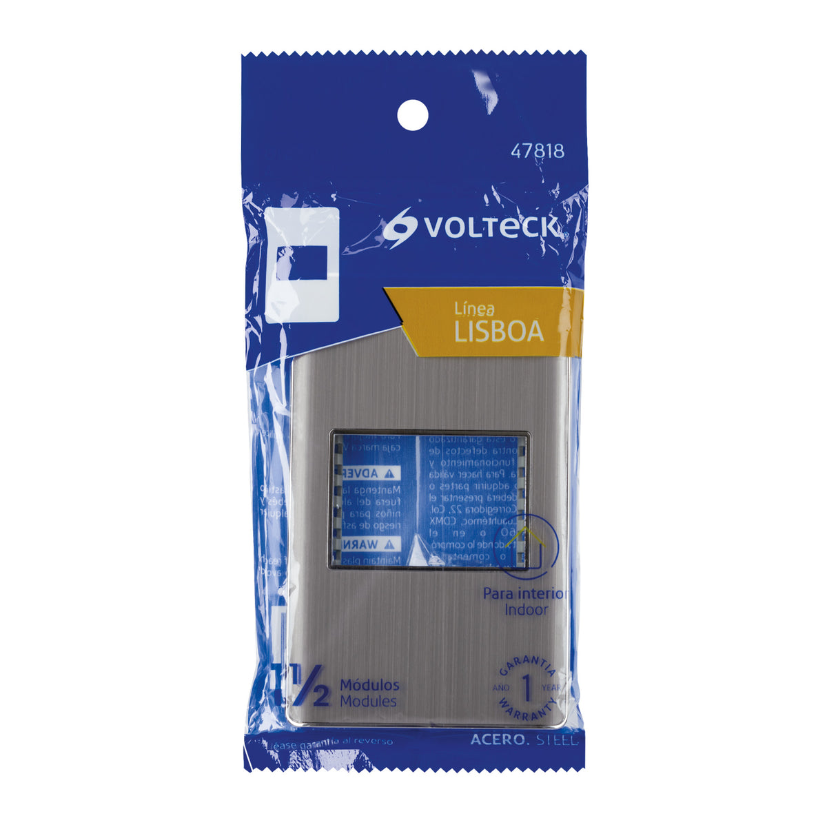 Placa de acero inox con 1 ventana 1.5 módulos