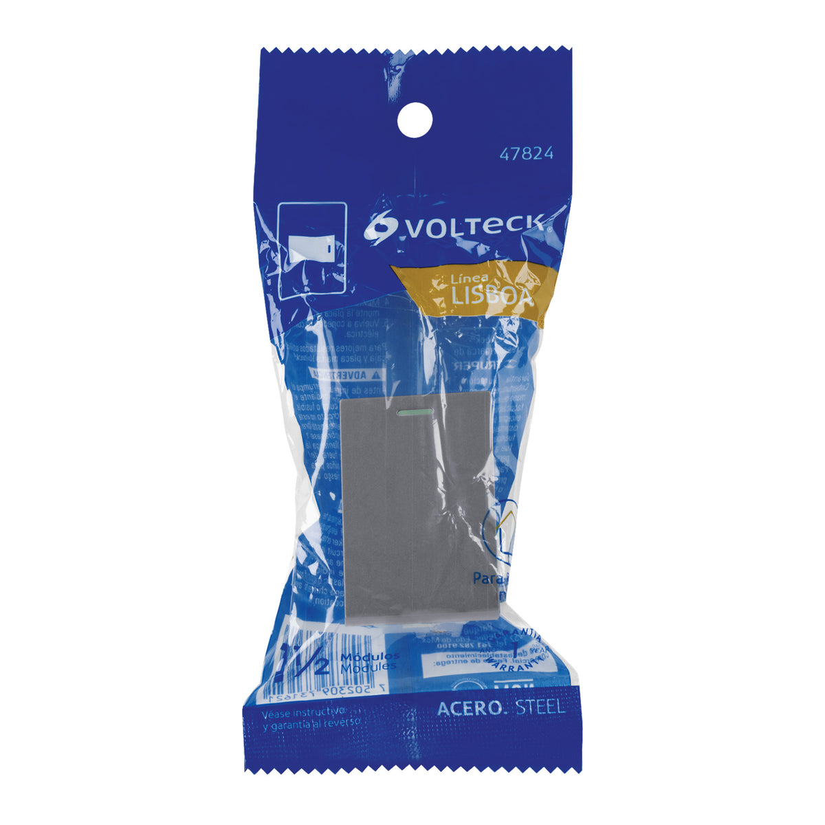 Interruptor 3 vías acero inox de 1.5 módulo