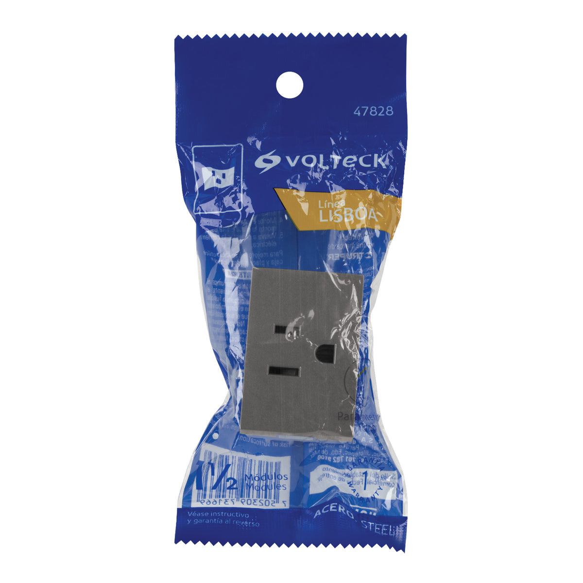 Contacto aterrizado acero inox de 1.5 módulos