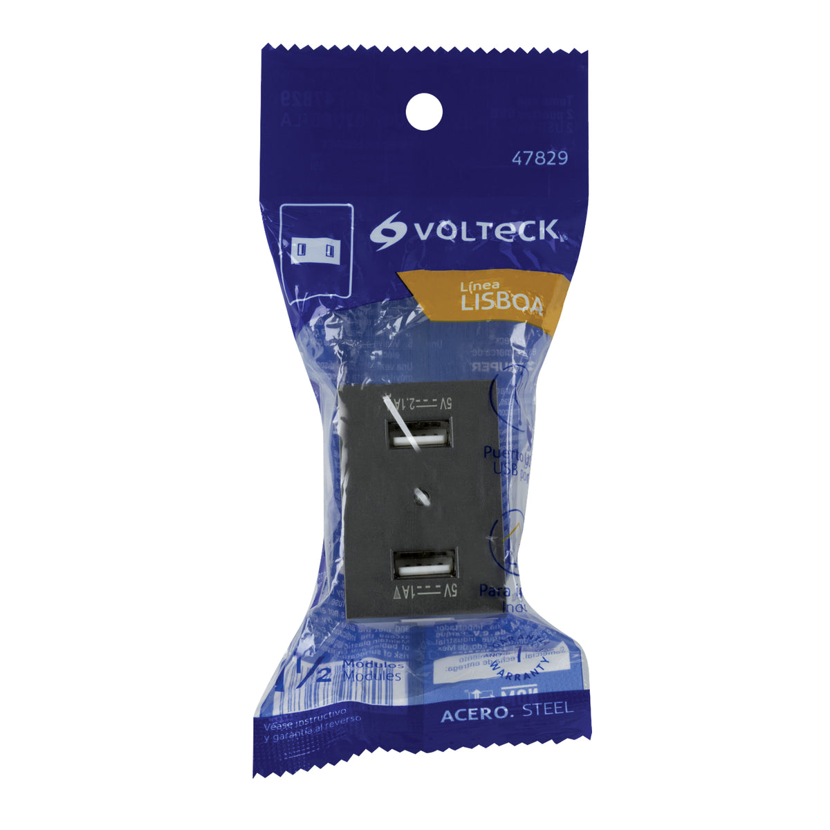 Toma 2 puertos USB acero inox de 1.5 módulos