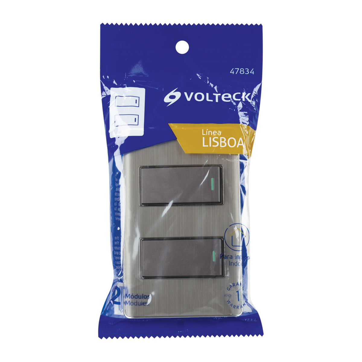 Placa armada acero inox con 2 interruptores 1 módulo