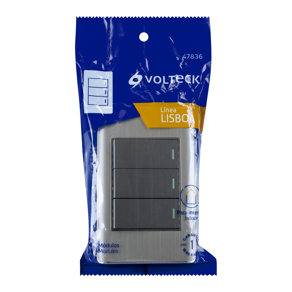 Placa armada acero inox 3 interruptores 1 módulo