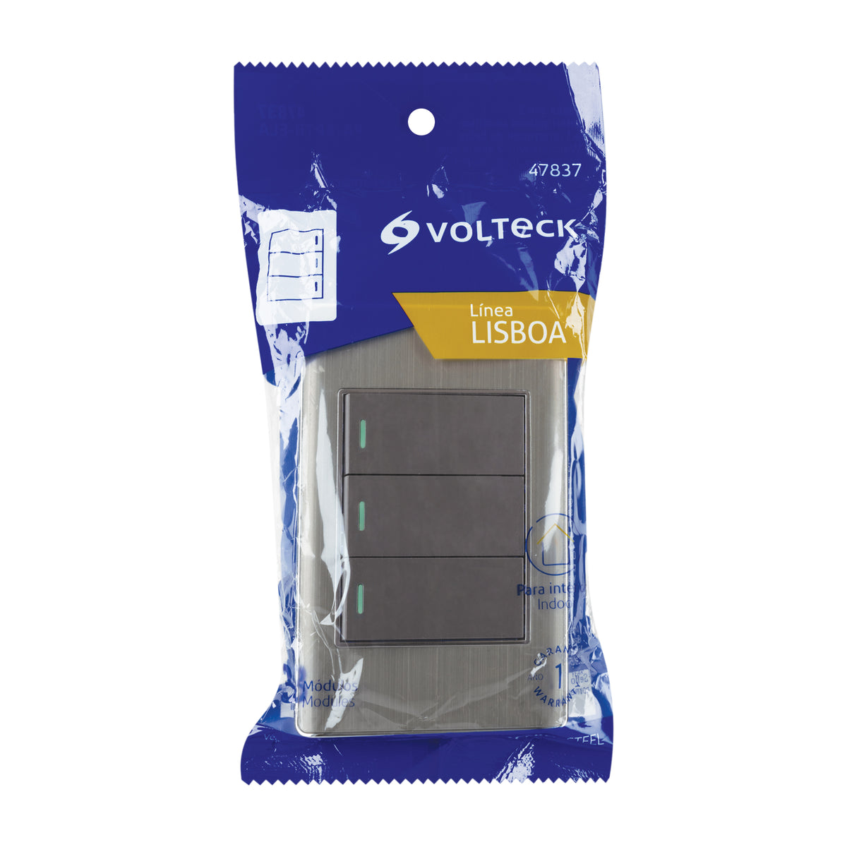 Placa armada acero 2 interruptores 1 de 3 vías 1 módulo