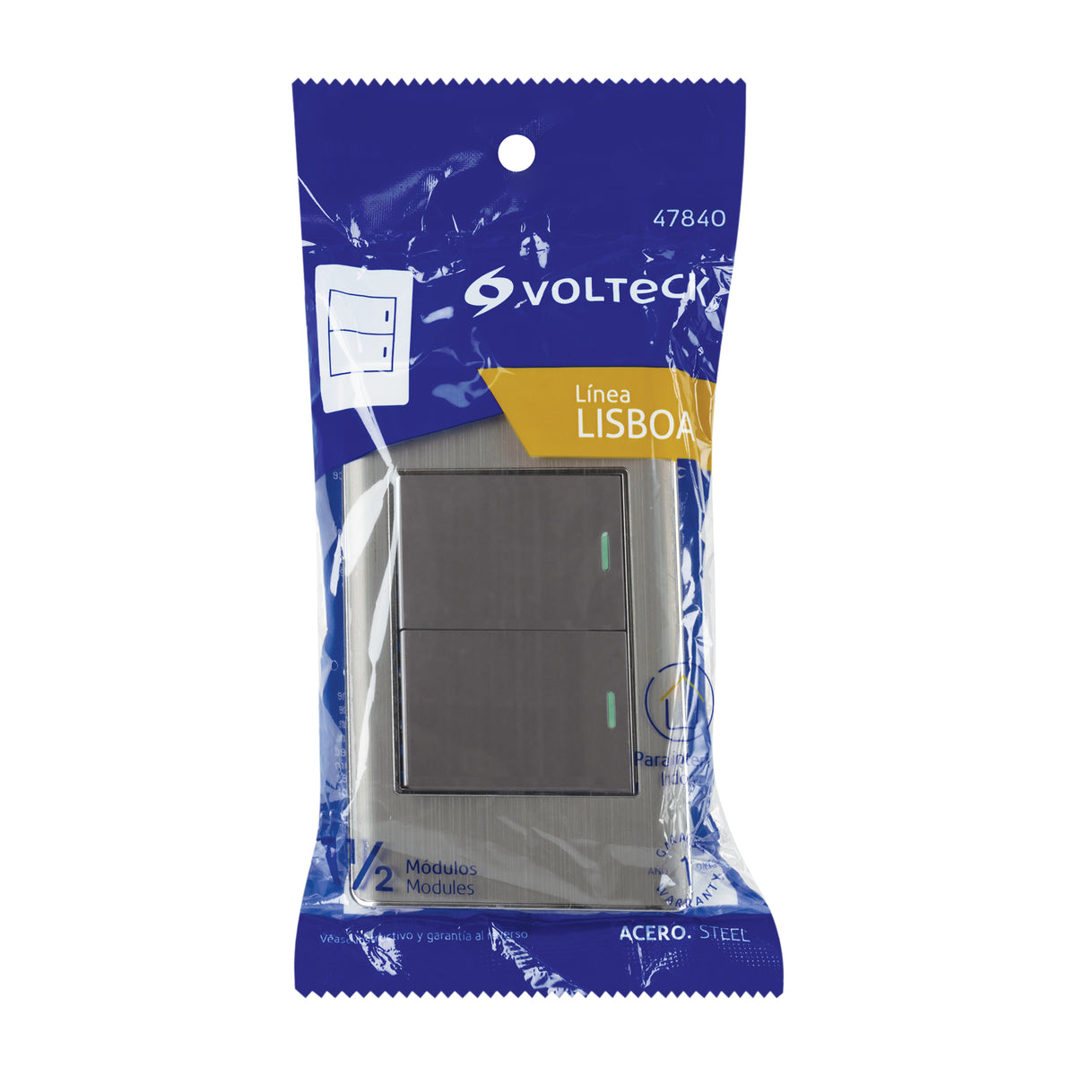 Placa armada acero inox 2 interruptores 1.5 módulos