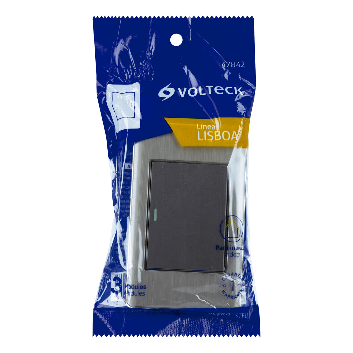 Placa armada acero inox 1 interruptor 3 módulos