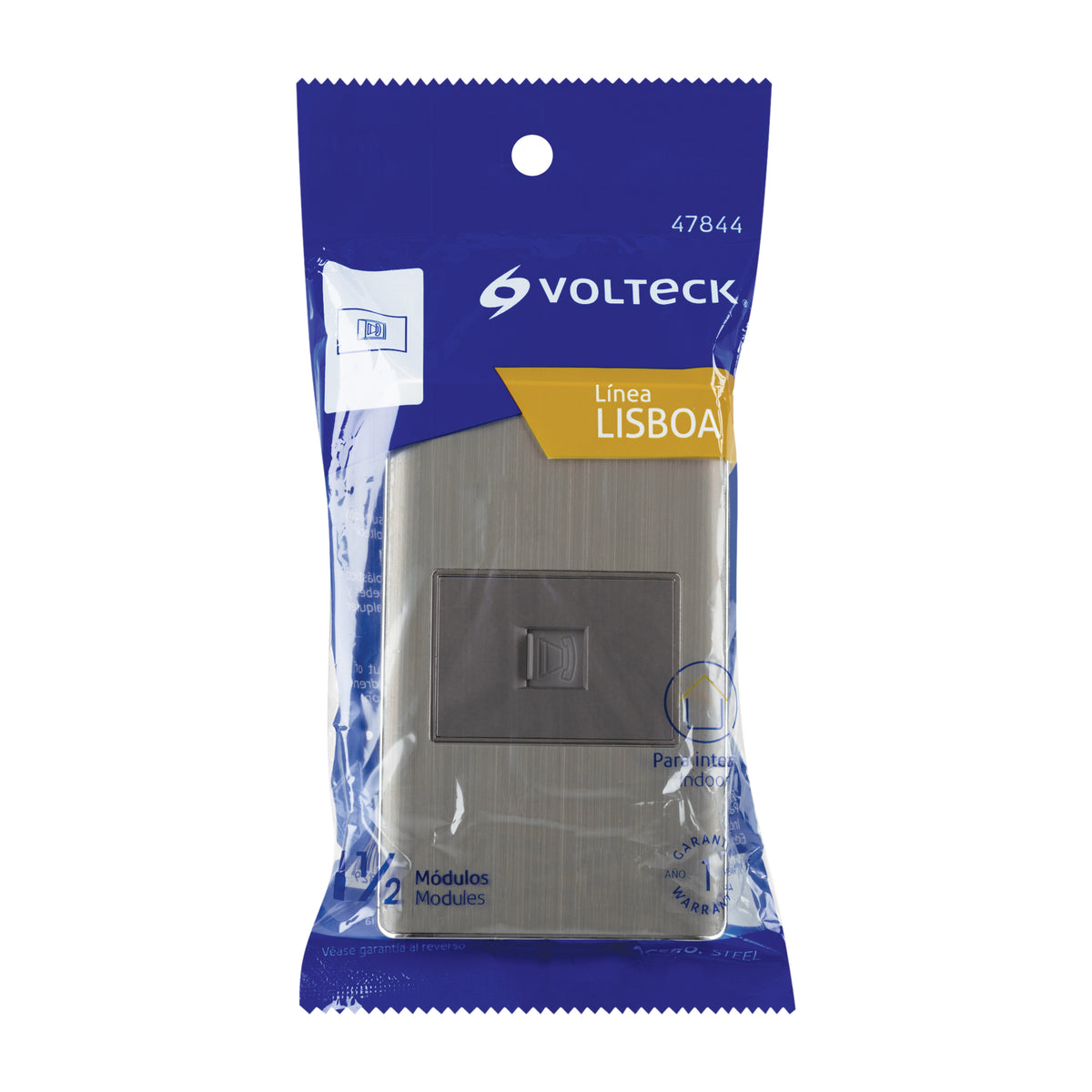 Placa armada acero inox 1 toma para teléfono 1.5 módulo