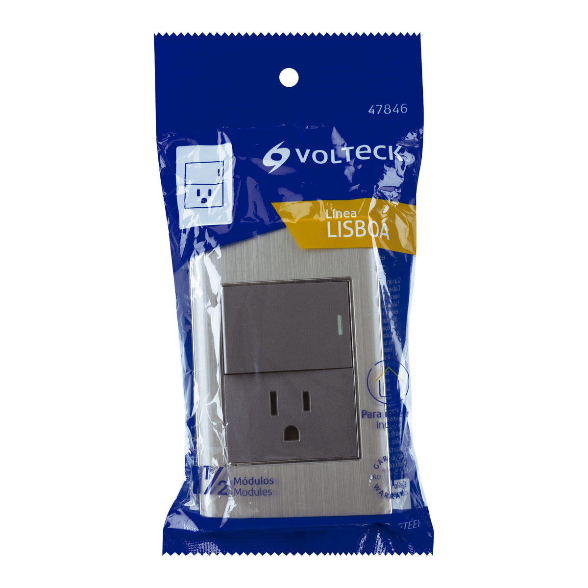 Placa armada acero interruptor y contacto 1.5 módulo