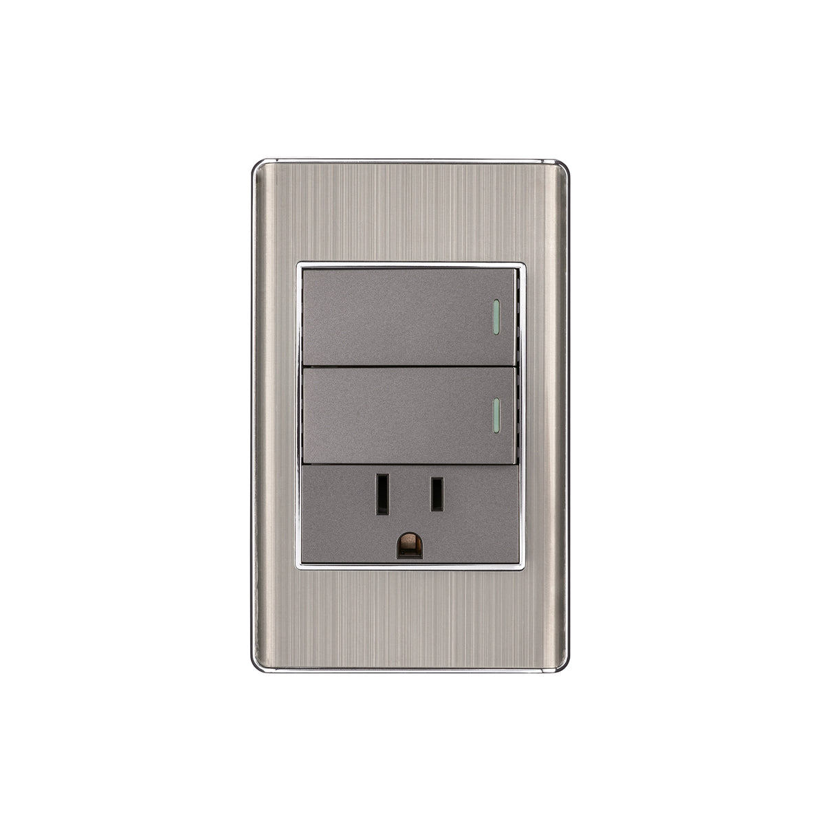 INTERRUPTOR DOBLE + TOMACORRIENTE ACERO INOX