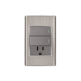 INTERRUPTOR DOBLE + TOMACORRIENTE ACERO INOX
