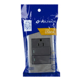 Placa armada acero 2 interruptores y contacto 1 módulo