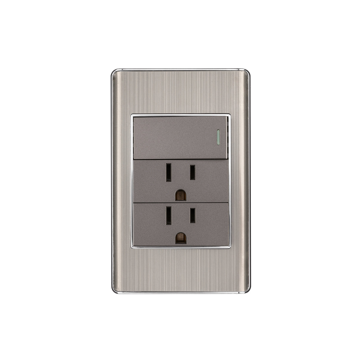 INTERRUPTOR + TOMACORRIENTE DOBLE ACERO INOX