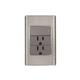 INTERRUPTOR + TOMACORRIENTE DOBLE ACERO INOX