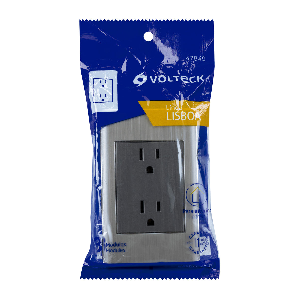 Placa armada acero inox contacto dúplex 3 módulos