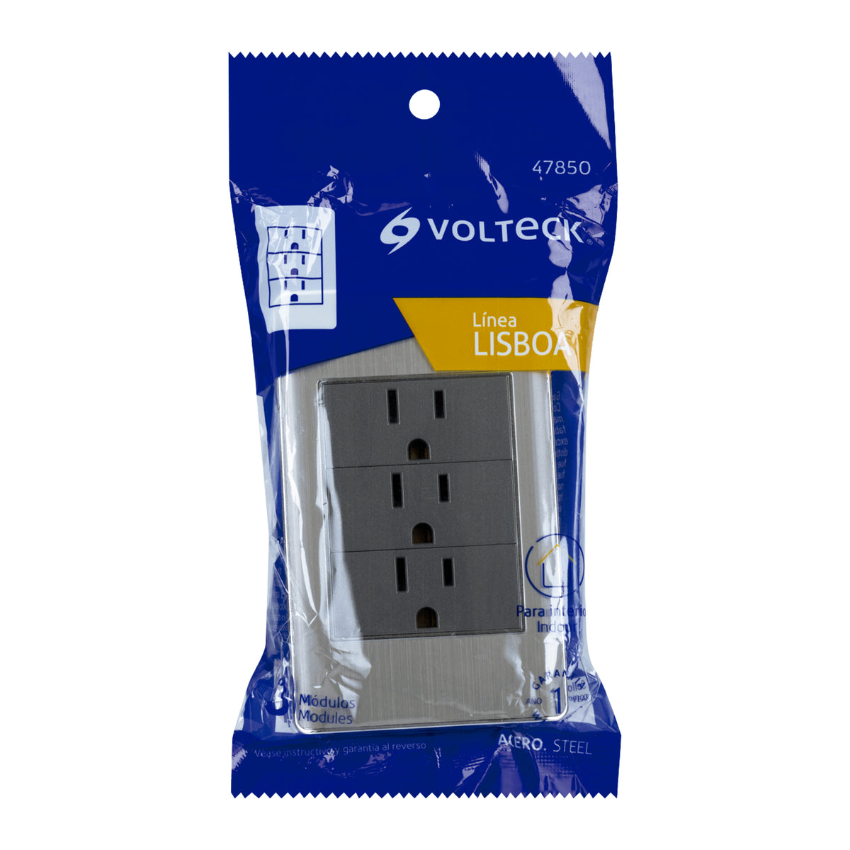 Placa armada acero inox 3 contactos 1 módulo