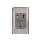 TOMACORRIENTE + MODULO CON 2 PUERTOS USB ACERO INOX