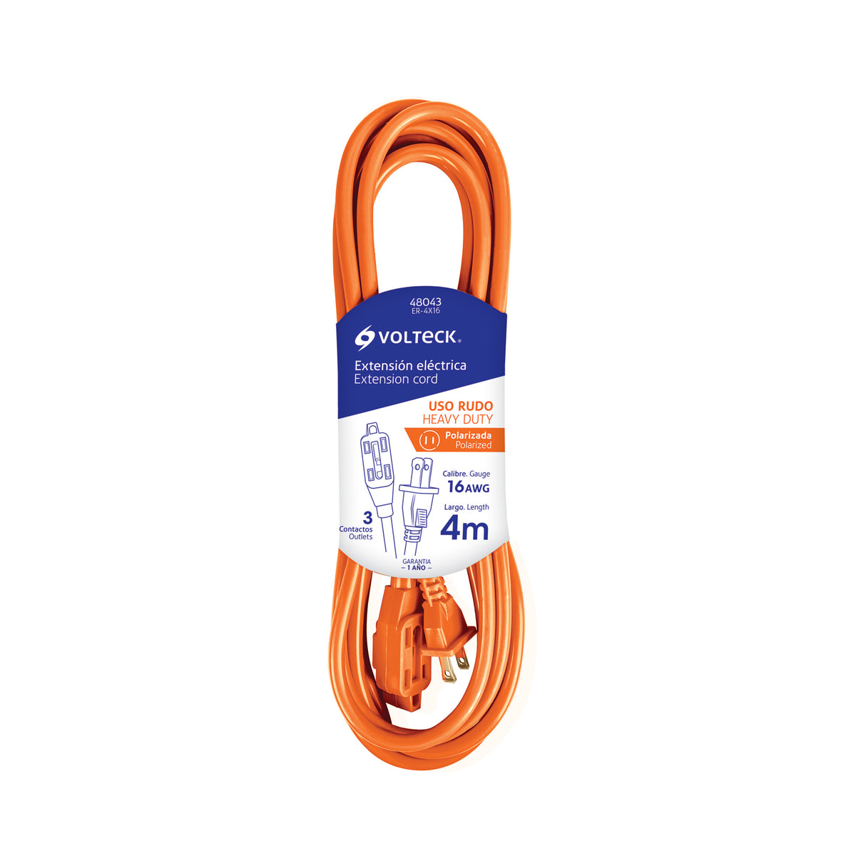 Extensión eléctrica de uso rudo 4 m 2x16 AWG, VOLTECK